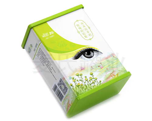 明目菊花茶鐵盒子包裝,花草茶馬口鐵盒,獨特浮雕激凸工藝,用精湛的工藝彰顯麥?zhǔn)瞎迾I(yè)12年定制包裝的傳承歷史,材質(zhì)有0.23mm鍍錫馬口鐵,真材實料,相比紙質(zhì)、三片罐，新穎包裝更高檔次